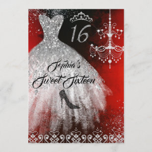 Invitation Robe à diamants scintillants rouge argent noir Swe