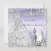 Invitation Robe à étincelles en argent et violet & Tiara Quin (Devant)