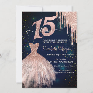 Invitation Robe à gouttes de paillettes Cool Navy Blue 15e an