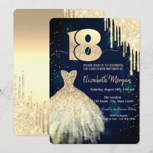 Invitation Robe à gouttes de paillettes dorées Bleu marine 18