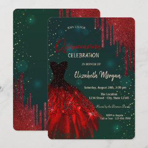 Invitation Robe à gouttes de paillettes rouges pour Quinceañe