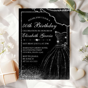 Invitation Robe à l'aquarelle noire & Glam Edge Anniversaire