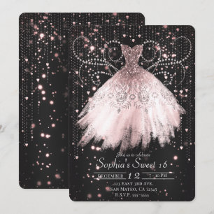 Invitation Robe à paillettes argentées Black Pink Sweet 16 Pa