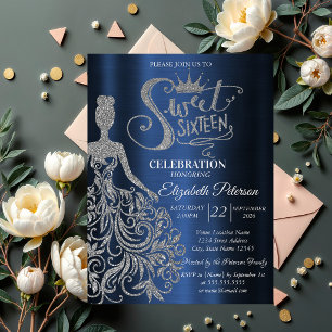 Invitation Robe à paillettes argentées, diamants bleu marine