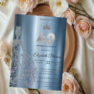 Invitation Robe à paillettes argentées, Diamants Bleus 40e An