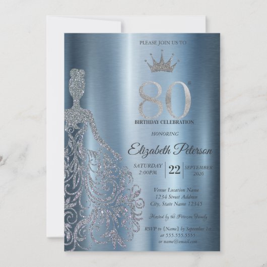 Invitation Robe à paillettes argentées, Diamants Bleus 80e An (Devant)
