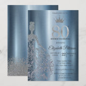 Invitation Robe à paillettes argentées, Diamants Bleus 80e An (Devant / Derrière)