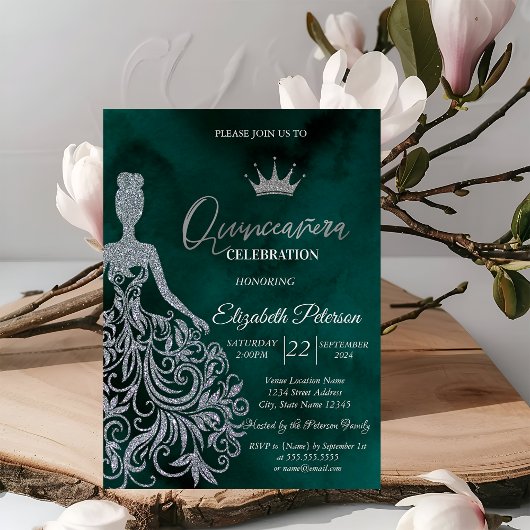 Invitation Robe à paillettes argentées, Diamants Vert Douce 1