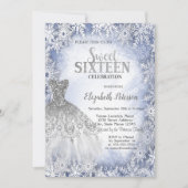 Invitation Robe à paillettes argentées flocons de neige bleus (Devant)