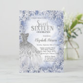 Invitation Robe à paillettes argentées flocons de neige bleus (Debout devant)