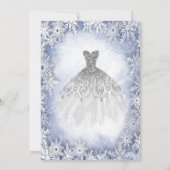 Invitation Robe à paillettes argentées flocons de neige bleus (Dos)