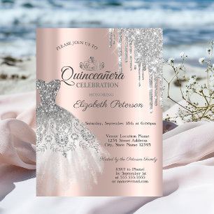 Invitation Robe à paillettes argentées, Robe de Quinceañera r