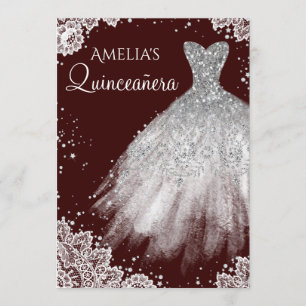 Invitation Robe à paillettes blanche en dentelle burgundy pou