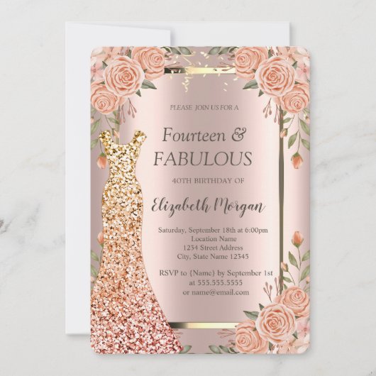 Invitation Robe à paillettes Boho Fleurs 40e Anniversaire   (Devant)