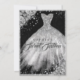 Invitation Robe à paillettes diamant noir argenté Sweet Sixte