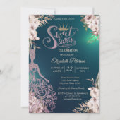 Invitation Robe à paillettes,Diamants Fleurs Vert Douce 16 (Devant)