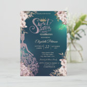 Invitation Robe à paillettes,Diamants Fleurs Vert Douce 16 (Debout devant)
