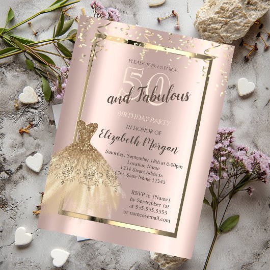 Invitation Robe à paillettes dorées 50e anniversaire