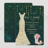 Invitation Robe à paillettes dorées, Bottes Fleurs Vertes (Devant / Derrière)