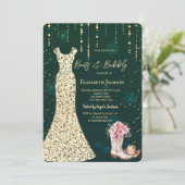 Invitation Robe à paillettes dorées, Bottes Fleurs Vertes (Debout devant)