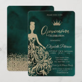 Invitation Robe à paillettes dorées chic, Diamants Vert Douce (Devant / Derrière)
