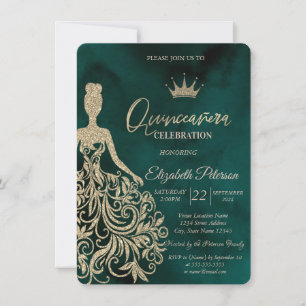 Invitation Robe à paillettes dorées chic, Diamants Vert Douce