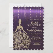 Invitation Robe à paillettes dorées chic violet Shower de mar (Devant)