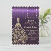 Invitation Robe à paillettes dorées chic violet Shower de mar (Debout devant)