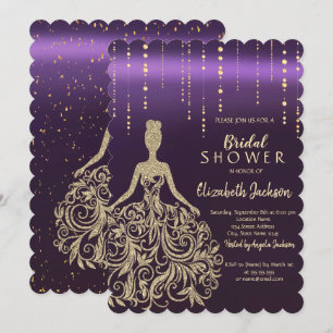 Invitation Robe à paillettes dorées chic violet Shower de mar