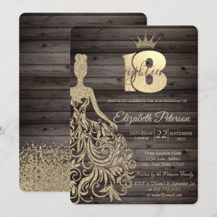 Invitation Robe à paillettes dorées, Diadème, 18e anniversair