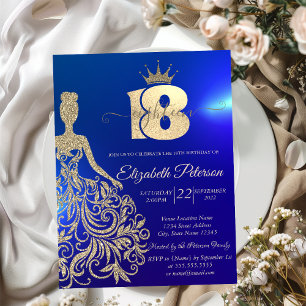 Invitation Robe à paillettes dorées, Diadème, 18e anniversair