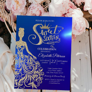 Invitation Robe à paillettes dorées, Diadème, Diamants Bleu S