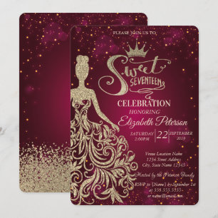 Invitation Robe à paillettes dorées, Diadème, Diamants Douce 