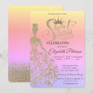 Invitation Robe à paillettes dorées, Diadème, Diamants Ombre 