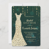 Invitation Robe à paillettes dorées, douche de mariage verte (Devant)