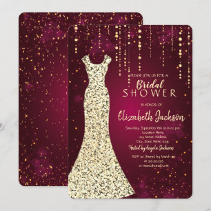 Invitation Robe à paillettes dorées, douche de mariée confett