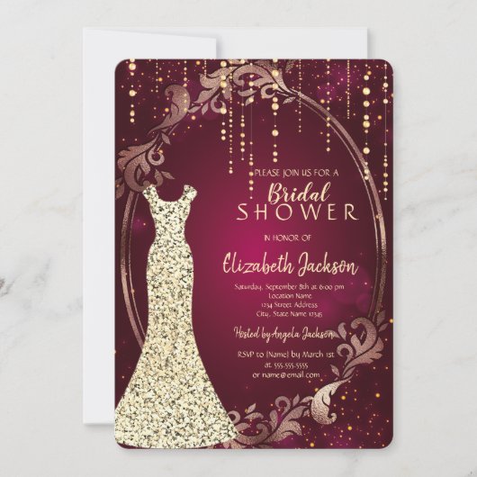 Invitation Robe à paillettes dorées Mariage Rétro (Devant)