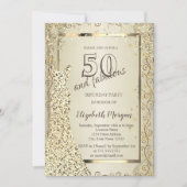 Invitation Robe à Paillettes Élégante Or 50e Anniversaire (Devant)