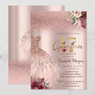 Invitation Robe à paillettes en or rose chic Fleur Quinceañer