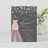 Invitation Robe à paillettes et points de rose doré moderne p (Debout devant)