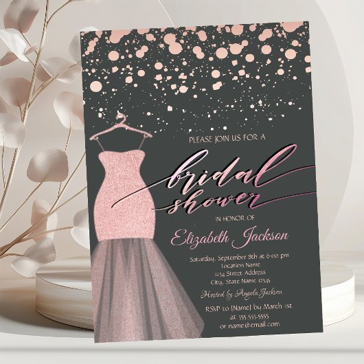 Invitation Robe à paillettes et points de rose doré moderne p