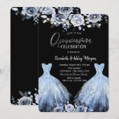 Invitation Robe à paillettes Fleurs bleues (Devant / Derrière)