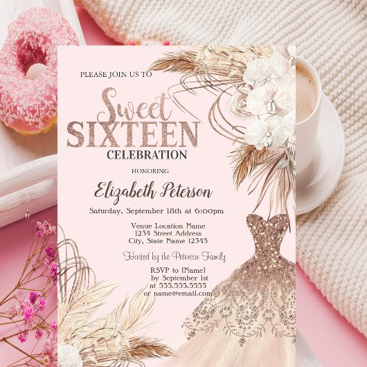 Invitation Robe à paillettes, herbe de Pampas, fleurs boho Sw