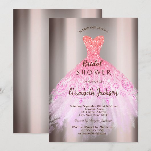 Invitation Robe à paillettes ombrées chic, douche de mariée (Devant / Derrière)