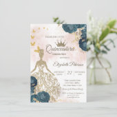 Invitation Robe à paillettes, Papillons dorés Roses vertes 15 (Debout devant)