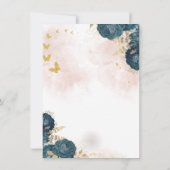 Invitation Robe à paillettes, Papillons dorés Roses vertes 15 (Dos)
