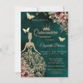 Invitation Robe à paillettes, Quinceañera florale papillon ve (Devant)