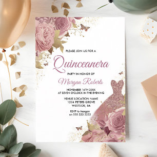 Invitation Robe à paillettes rose fuchsia pour Quinceanera