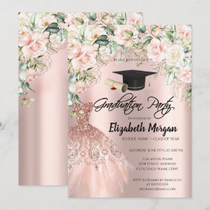 Invitation Robe à paillettes Rose Gold Roses Casquette de rem