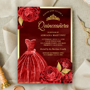Invitation Robe à paillettes Roses rouges Marron doré Quincea
